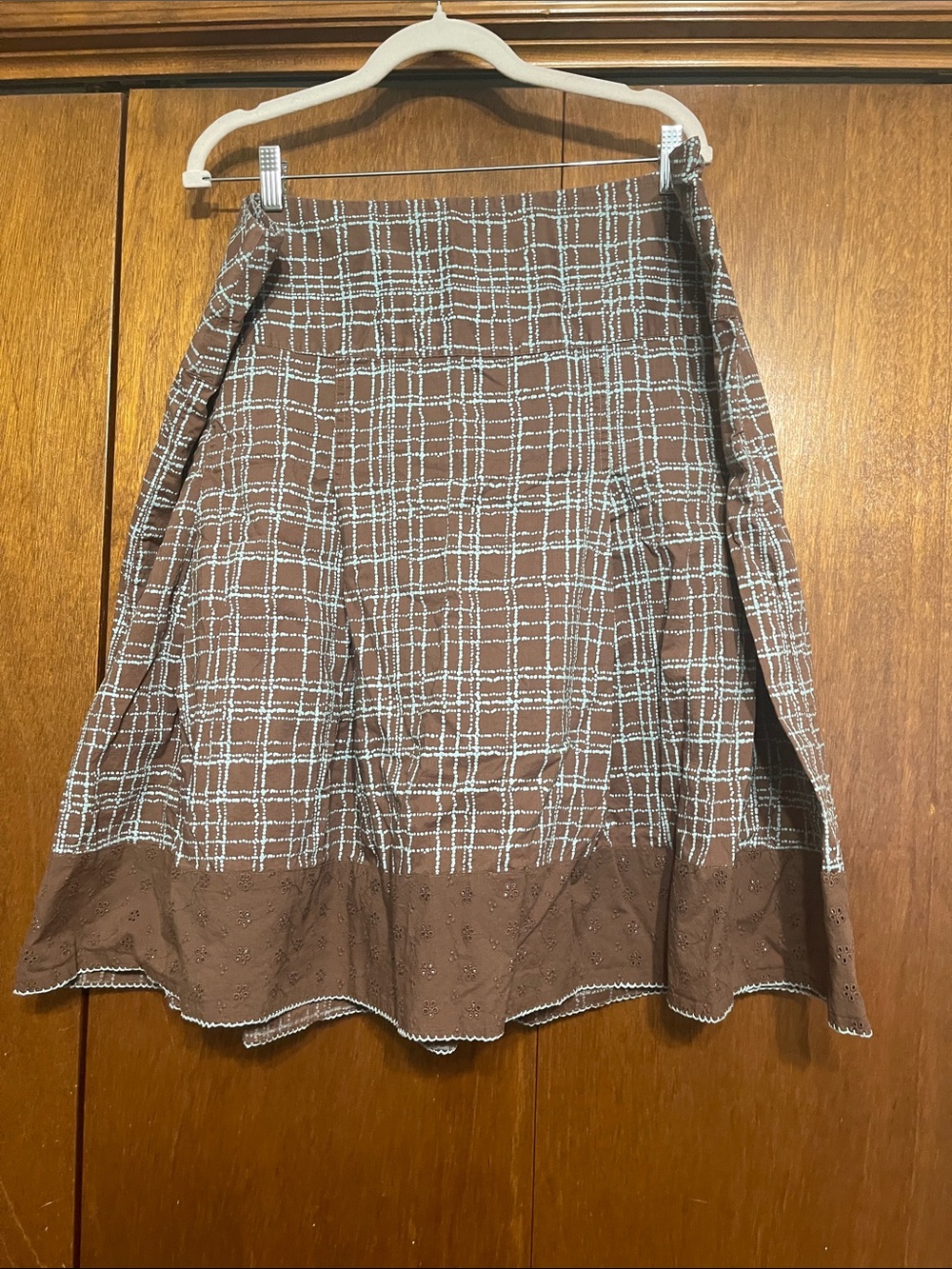 Merona 22W Brown & Blue Plaid A-Line Cotton Skirt w/ Eyelet Hem